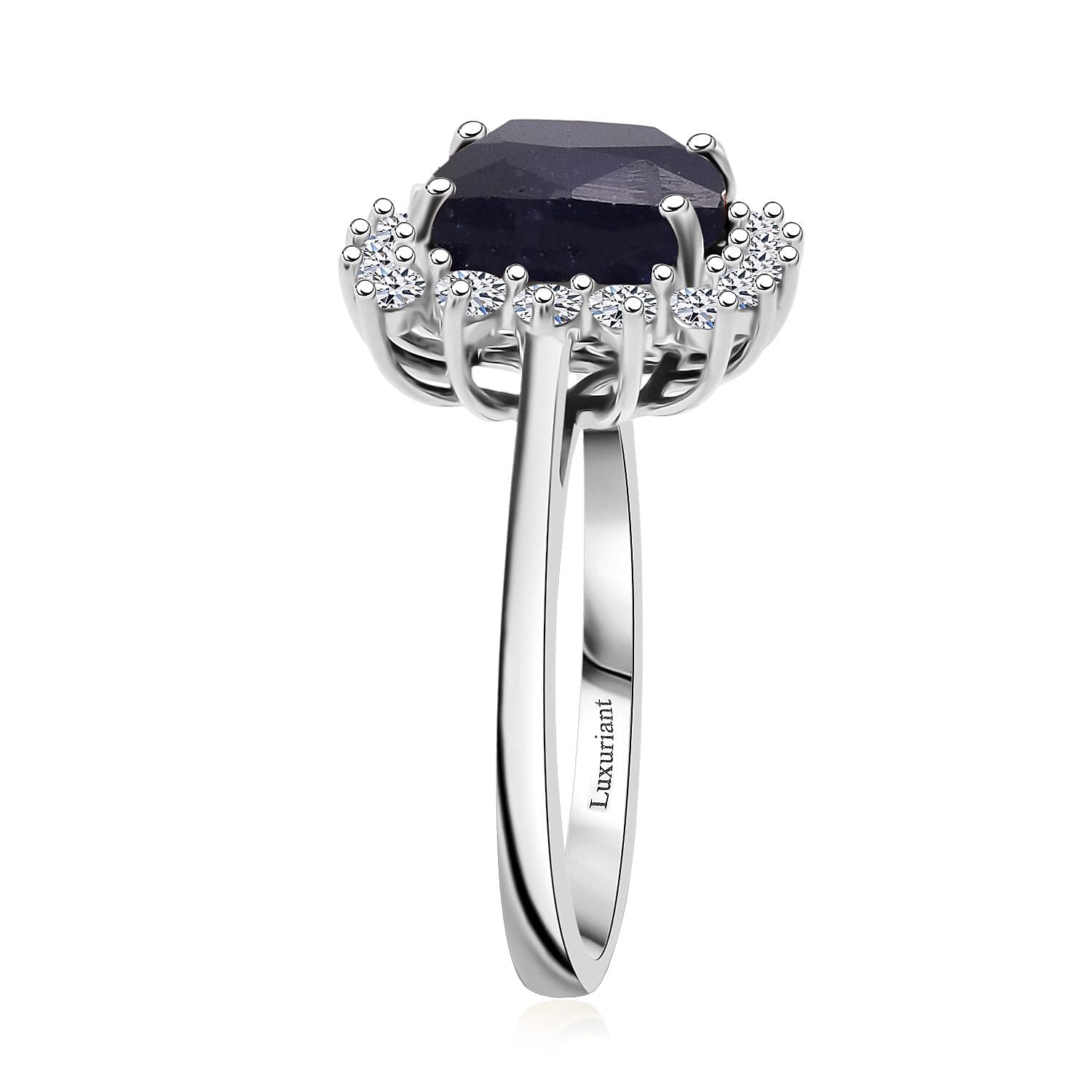 Luxuriant Masoala Sapphire &amp; Lab Grown Diamond SI-GH (0.50 Cts) Ring in Rhodium Overlay Sterling Silver 5.40 Ct. 8272811 4