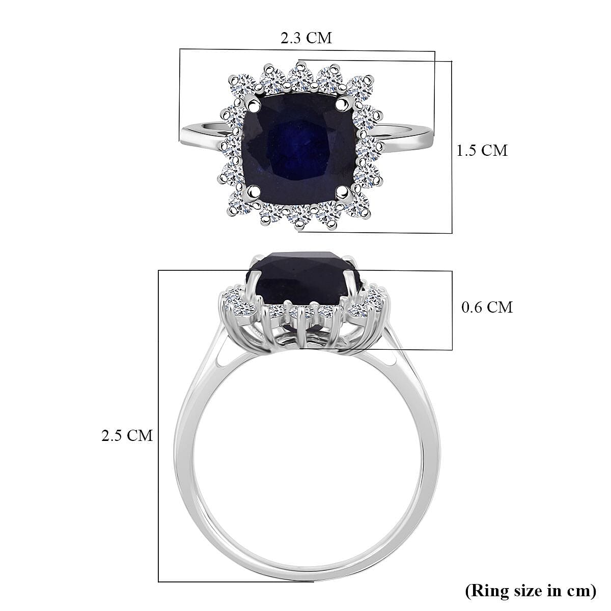 Luxuriant Masoala Sapphire &amp; Lab Grown Diamond SI-GH (0.50 Cts) Ring in Rhodium Overlay Sterling Silver 5.40 Ct. 8272811 6