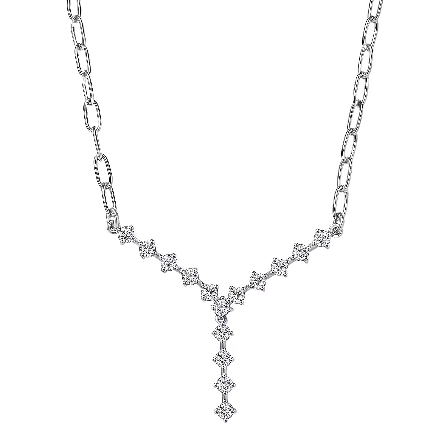 LUXURIANT 1 Ct. Lab Grown Diamond Y-shaped Necklace (Size 20) in Rhodium Overlay Sterling Silver (SI-GH) 8274755 0