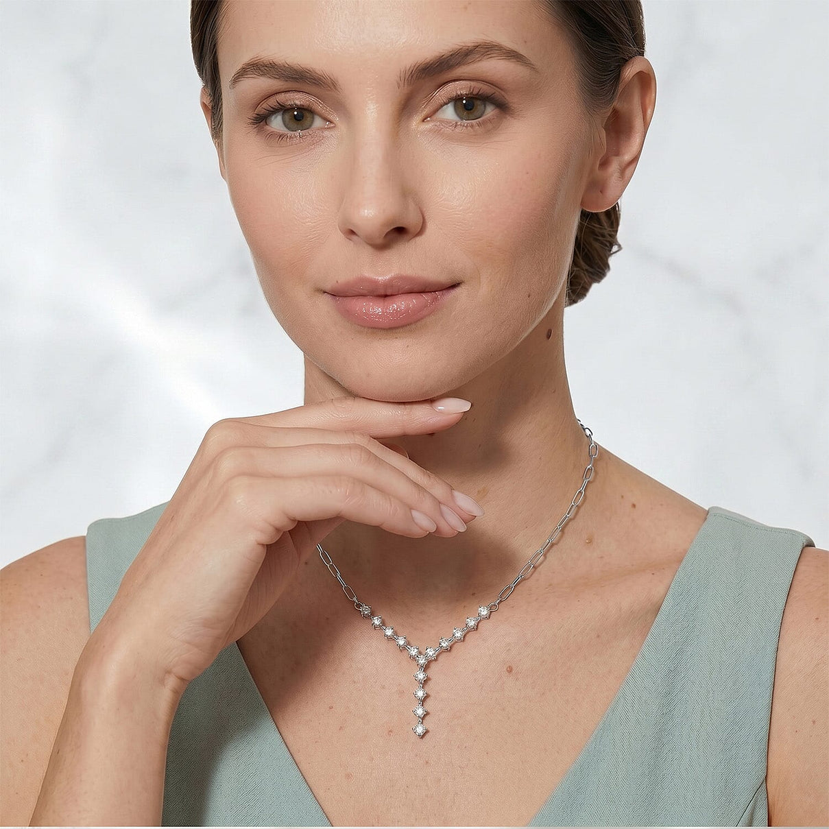 LUXURIANT 1 Ct. Lab Grown Diamond Y-shaped Necklace (Size 20) in Rhodium Overlay Sterling Silver (SI-GH) 8274755 5