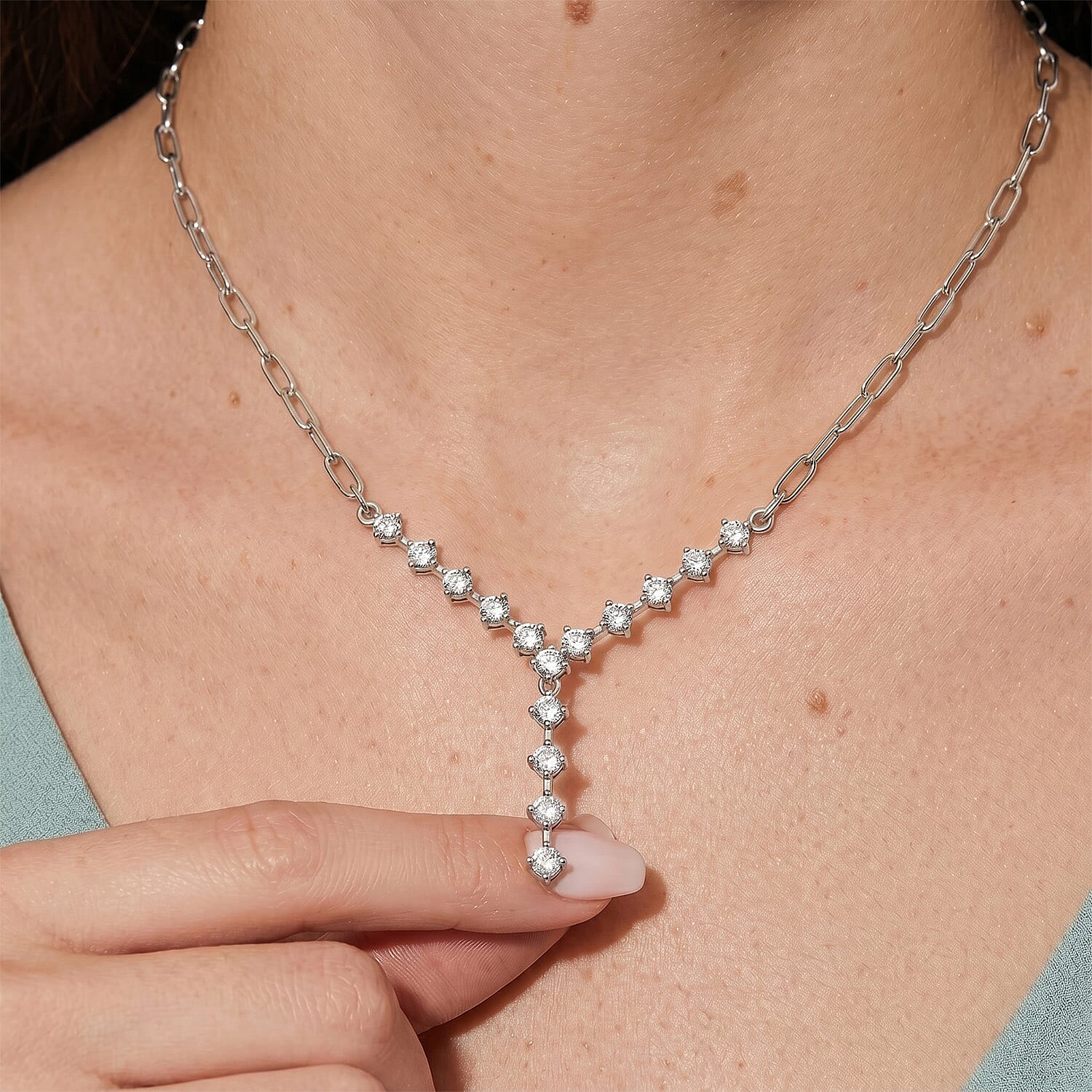 LUXURIANT 1 Ct. Lab Grown Diamond Y-shaped Necklace (Size 20) in Rhodium Overlay Sterling Silver (SI-GH) 8274755 6