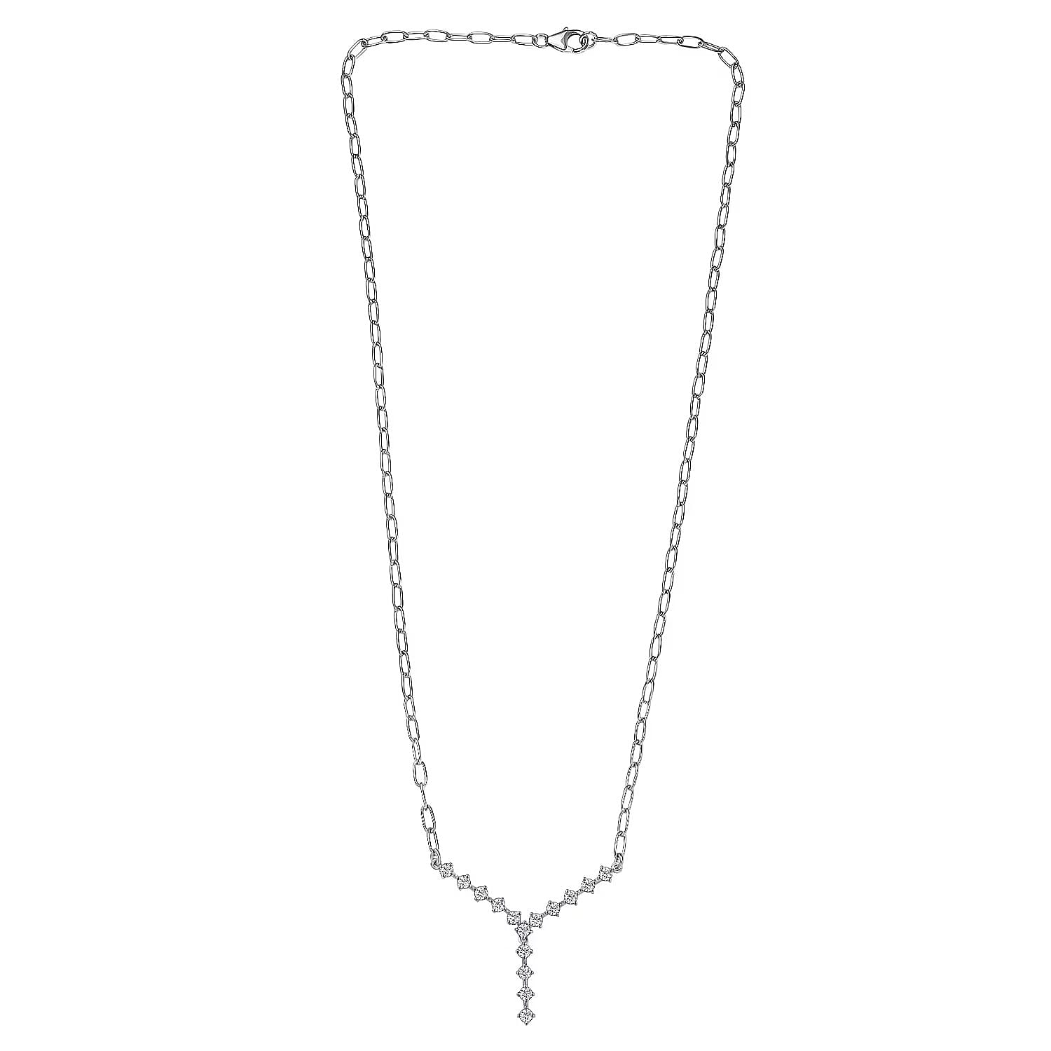 LUXURIANT 1 Ct. Lab Grown Diamond Y-shaped Necklace (Size 20) in Rhodium Overlay Sterling Silver (SI-GH) 8274755 7