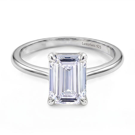 LUXURIANT 1 Ct. Lab Grown Diamond Emerald Cut Solitaire Ring in Rhodium Overlay Sterling Silver 8277240 1