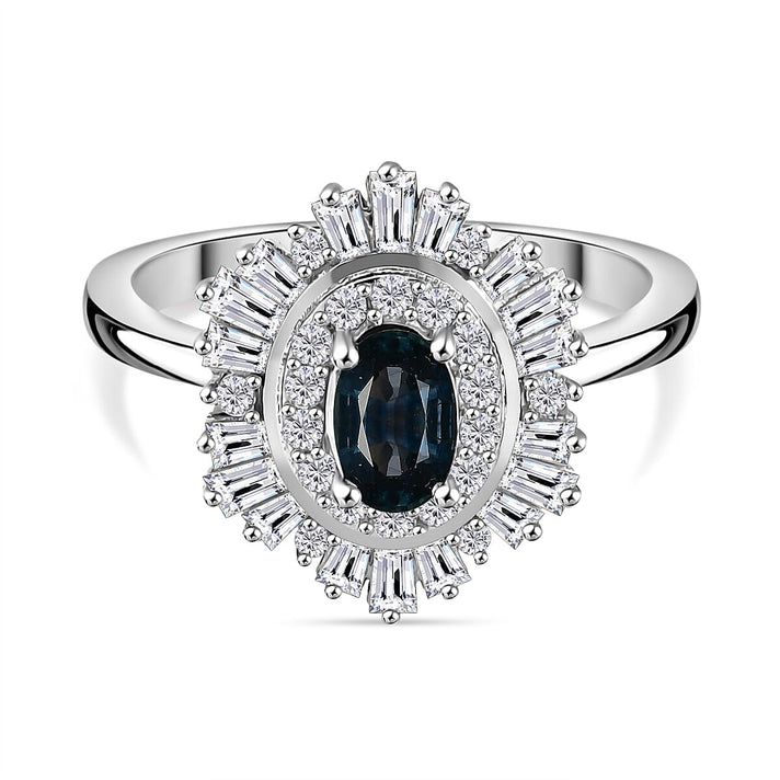 D'Joy Australian Sapphire &amp; Moissanite Cluster Ring in Rhodium Overlay Sterling Silver 1.32 Ct. 8278770 1
