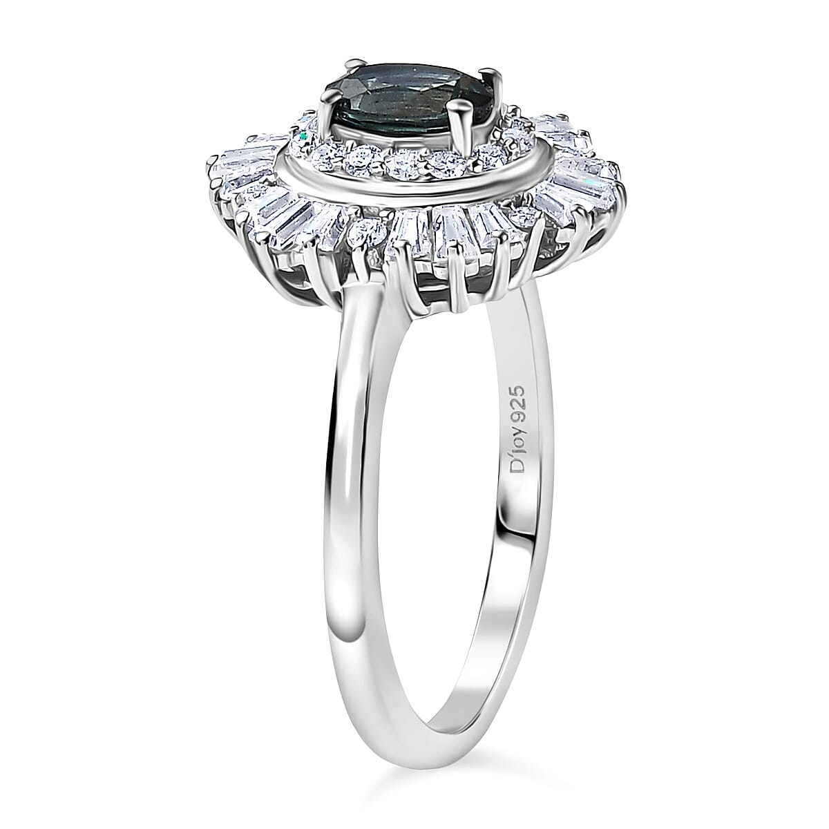 D'Joy Australian Sapphire &amp; Moissanite Cluster Ring in Rhodium Overlay Sterling Silver 1.32 Ct. 8278770 4