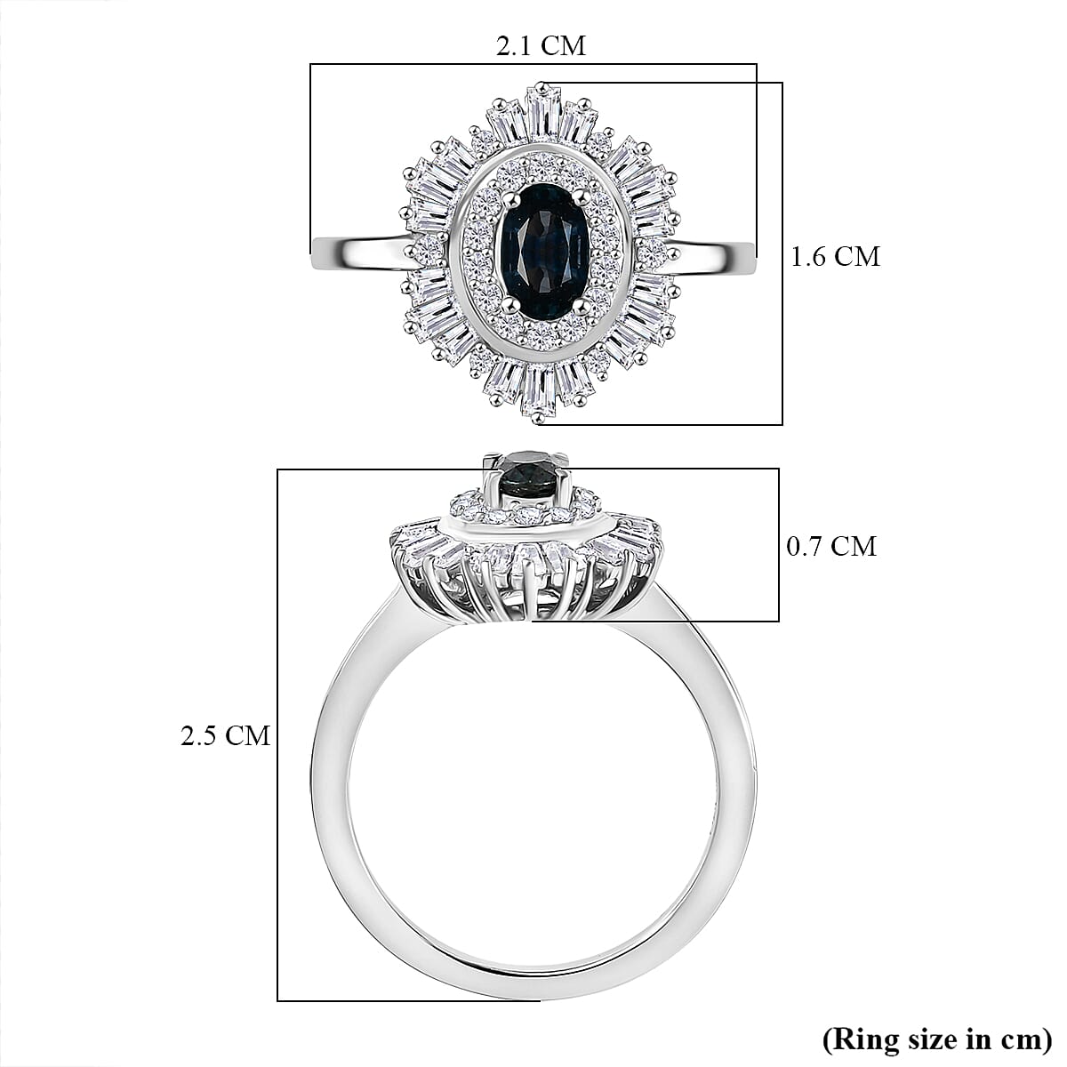 D'Joy Australian Sapphire &amp; Moissanite Cluster Ring in Rhodium Overlay Sterling Silver 1.32 Ct. 8278770 6