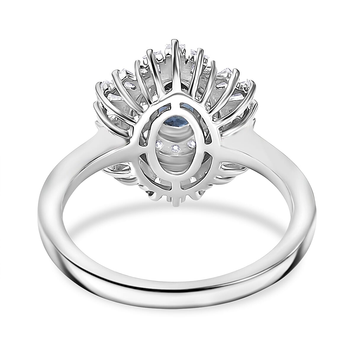 D'Joy Australian Sapphire &amp; Moissanite Cluster Ring in Rhodium Overlay Sterling Silver 1.32 Ct. V32577013 5