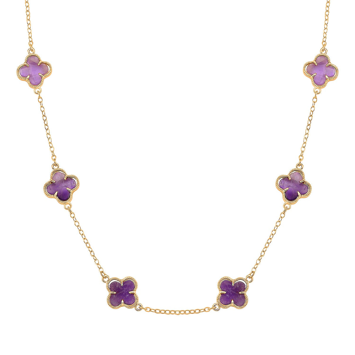 Designer Inspired - African Amethyst Plum Blossom Flour Leaf Clover  Necklace (Size - 20-2 EXT) 12.00 Ct. 8278998 0