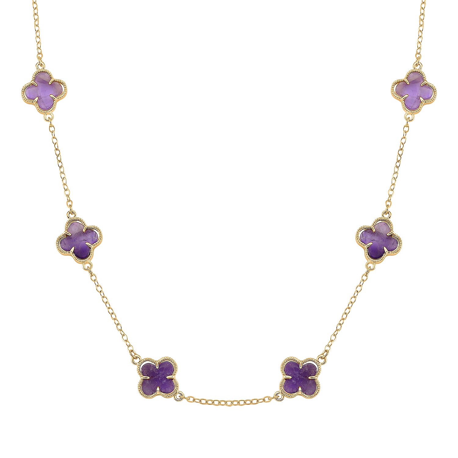 Designer Inspired - African Amethyst Plum Blossom Flour Leaf Clover  Necklace (Size - 20-2 EXT) 12.00 Ct. 8278998 0