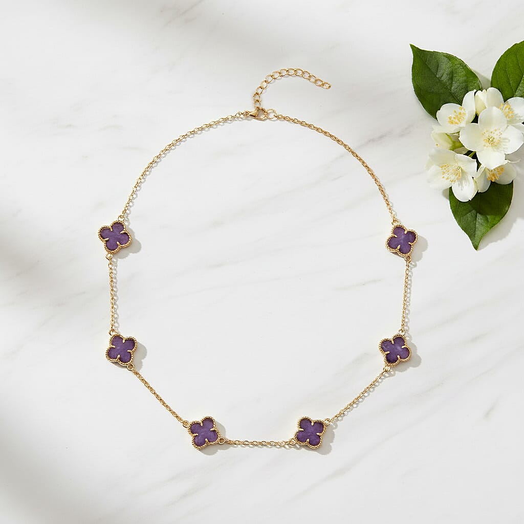 Designer Inspired - African Amethyst Plum Blossom Flour Leaf Clover  Necklace (Size - 20-2 EXT) 12.00 Ct. 8278998 1