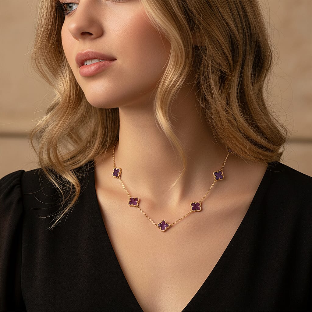 Designer Inspired - African Amethyst Plum Blossom Flour Leaf Clover  Necklace (Size - 20-2 EXT) 12.00 Ct. 8278998 2