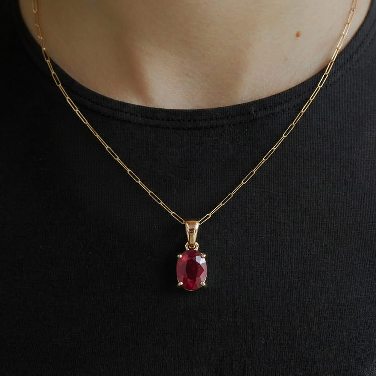 9K Yellow Gold AA African Ruby Oval Cut Solitaire Pendant 1.25 Ct. 8280564 4