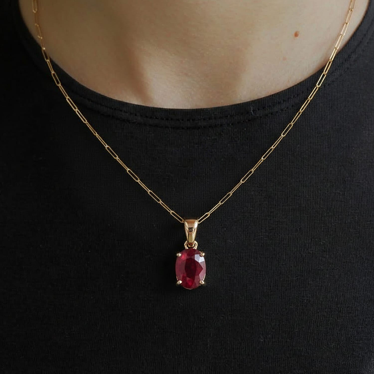 9K Yellow Gold AA African Ruby Oval Cut Solitaire Pendant 1.25 Ct. 8280564 4