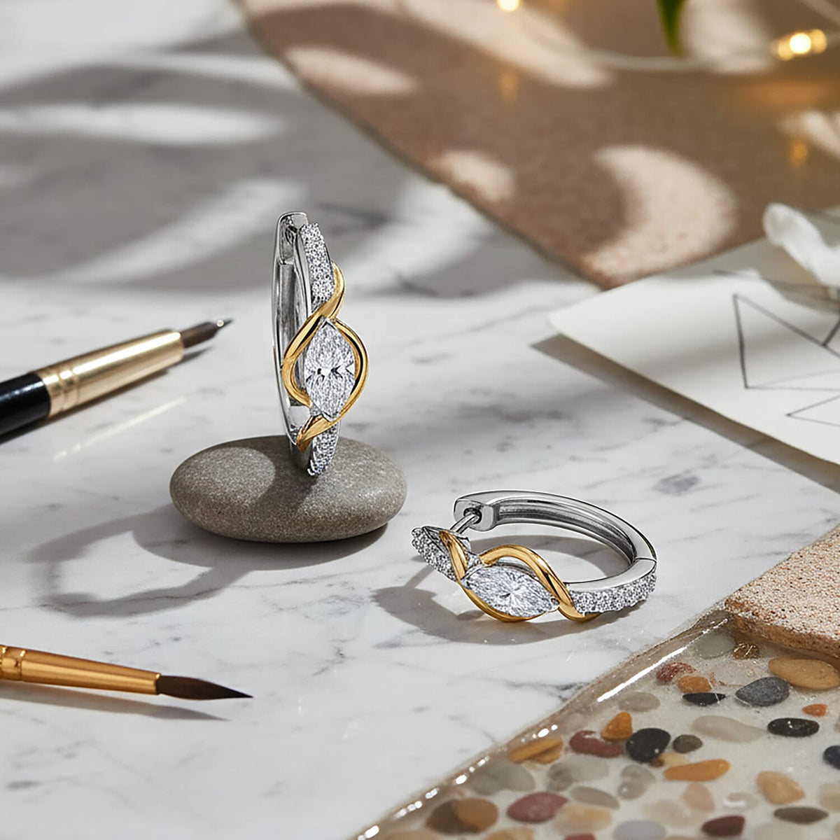 LUXURIANT 0.5 Ct. Lab Grown Diamond Hoop Earring in Yellow Gold Plated and Rhodium Overlay Sterling Silver (VS-EF) 8280821 2