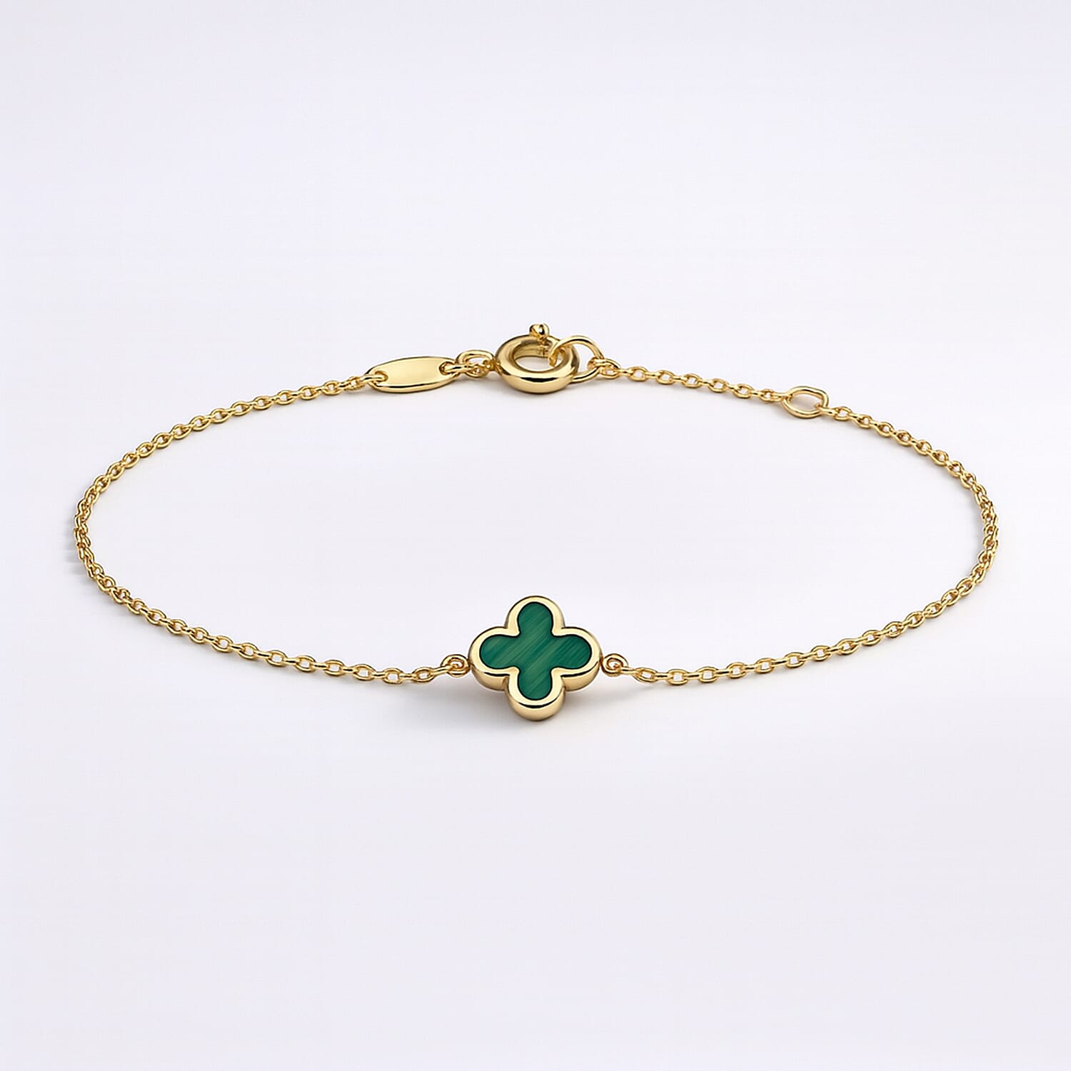 Designer Inspired Close Out - 9K Yellow Gold Malachite Clover Bracelet with Spring Ring Clasp  (7-7.5-inch) 8280963 0
