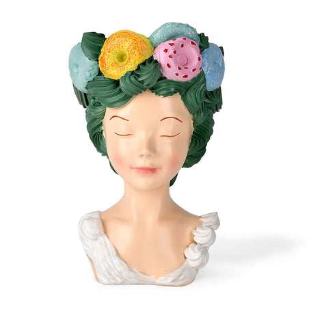 LIVMORE Lady Head Planter with Green Hair (15 x 15 x 25 cm). 8282738 1