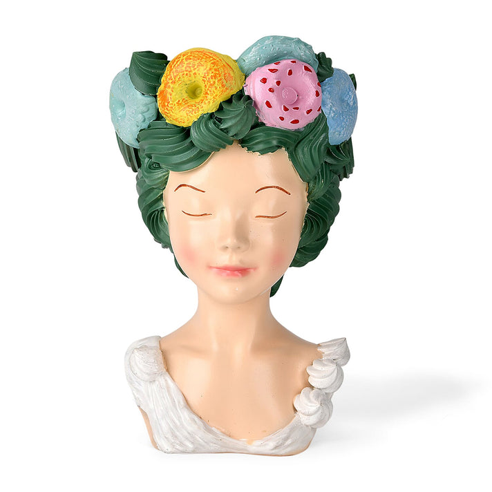 LIVMORE Lady Head Planter with Green Hair (15 x 15 x 25 cm). 8282738 1