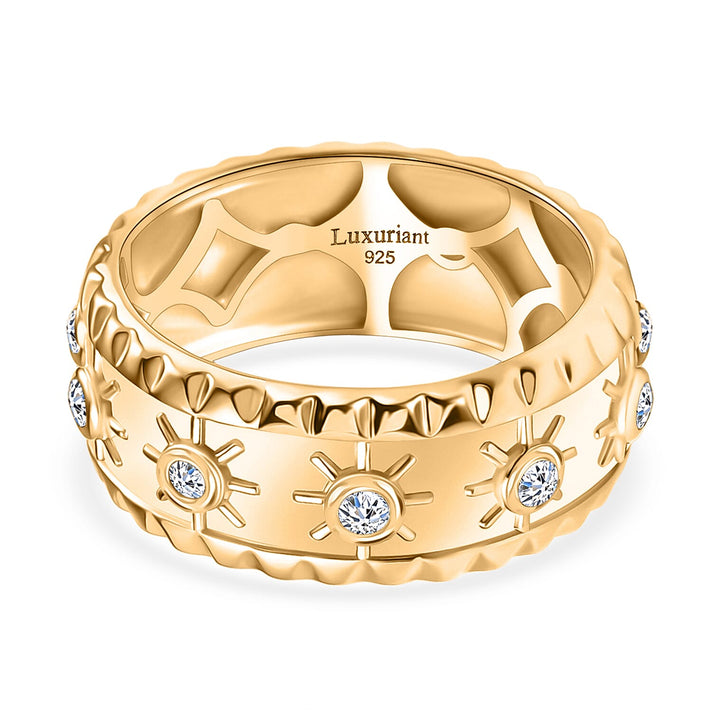 Luxuriant Lab Grown Diamond Starburst Band Ring in 18K Vermeil Yellow Gold Plated Sterling Silver 0.26 Ct, Silver Wt. 5.13 Gms. 8285254 1