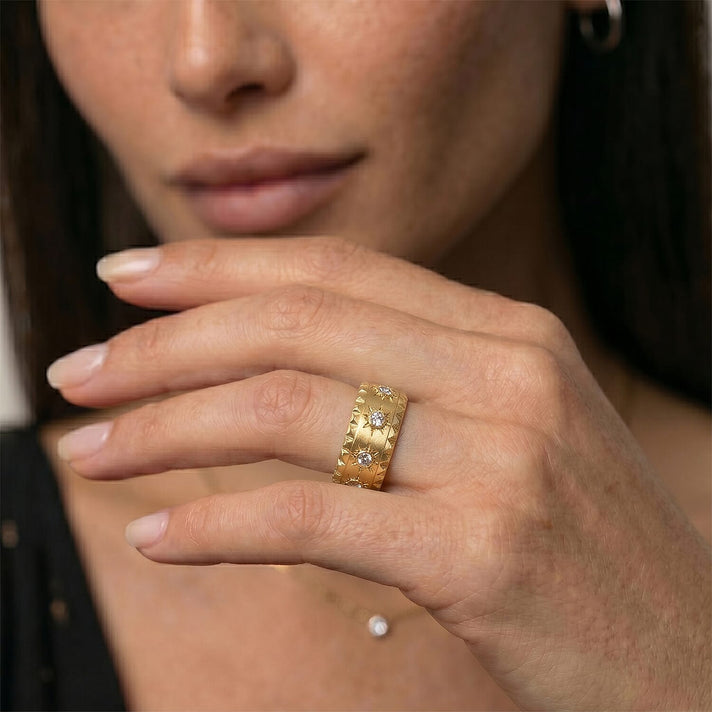 Luxuriant Lab Grown Diamond Starburst Band Ring in 18K Vermeil Yellow Gold Plated Sterling Silver 0.26 Ct, Silver Wt. 5.13 Gms. 8285254 2