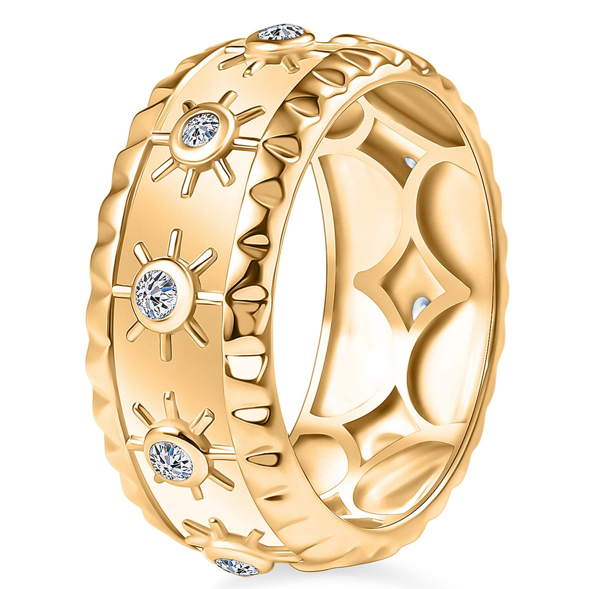 Luxuriant Lab Grown Diamond Starburst Band Ring in 18K Vermeil Yellow Gold Plated Sterling Silver 0.26 Ct, Silver Wt. 5.13 Gms. 8285254 6