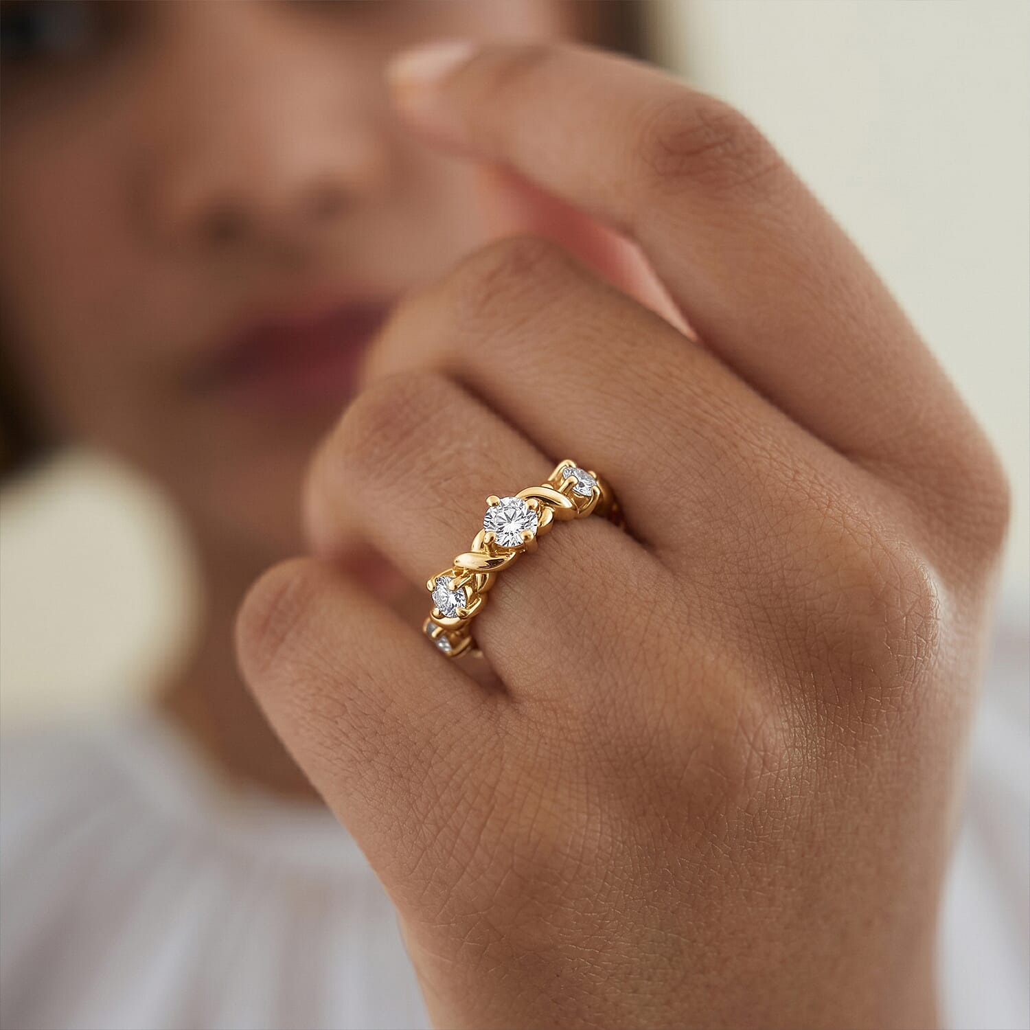 LUXURIANT Lab Grown Diamond XOXO Band Ring in 18K Vermeil Yellow Gold Plated Sterling Silver 0.36 Ct. (SI-GH) 8286251 4
