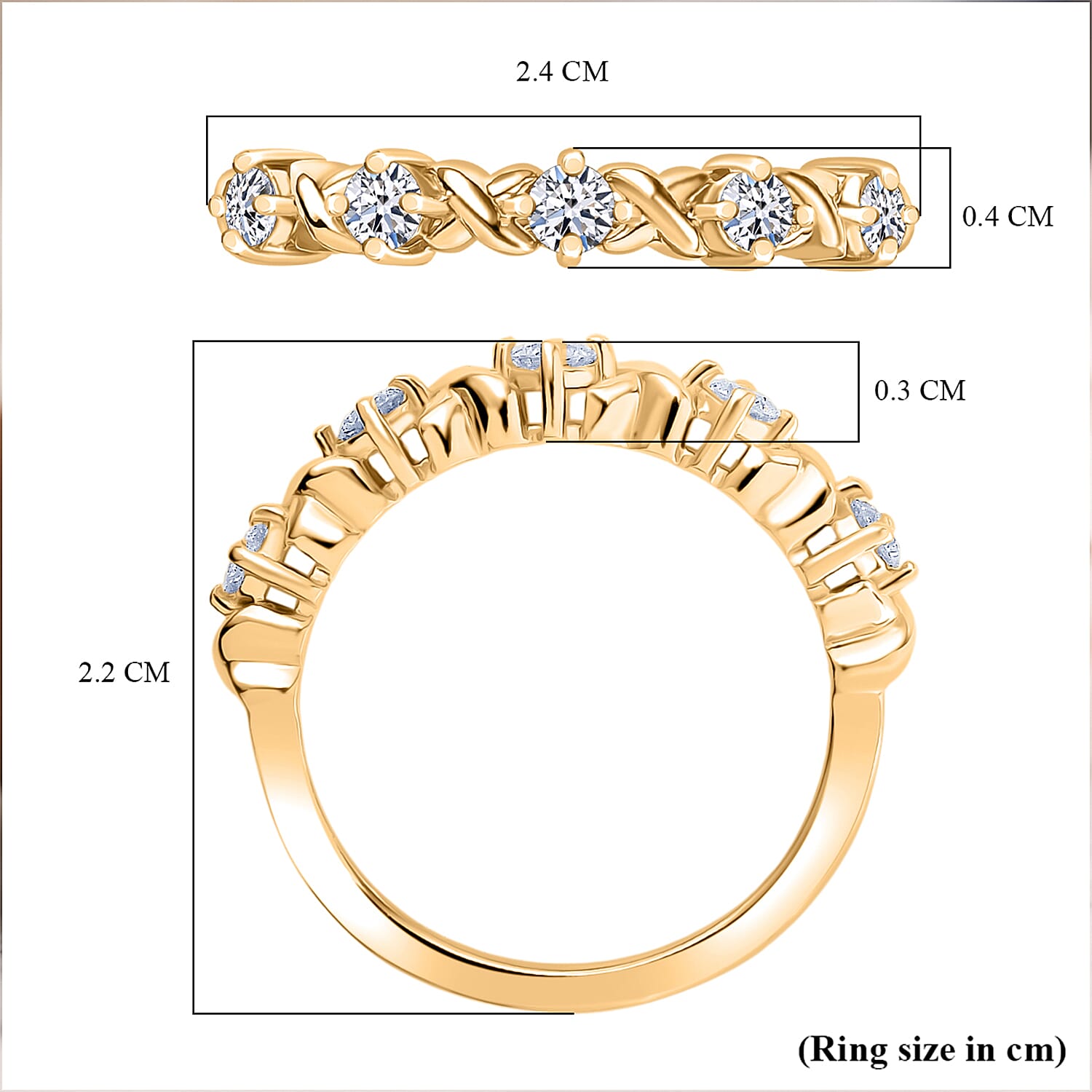 LUXURIANT Lab Grown Diamond XOXO Band Ring in 18K Vermeil Yellow Gold Plated Sterling Silver 0.36 Ct. (SI-GH) 8286251 7
