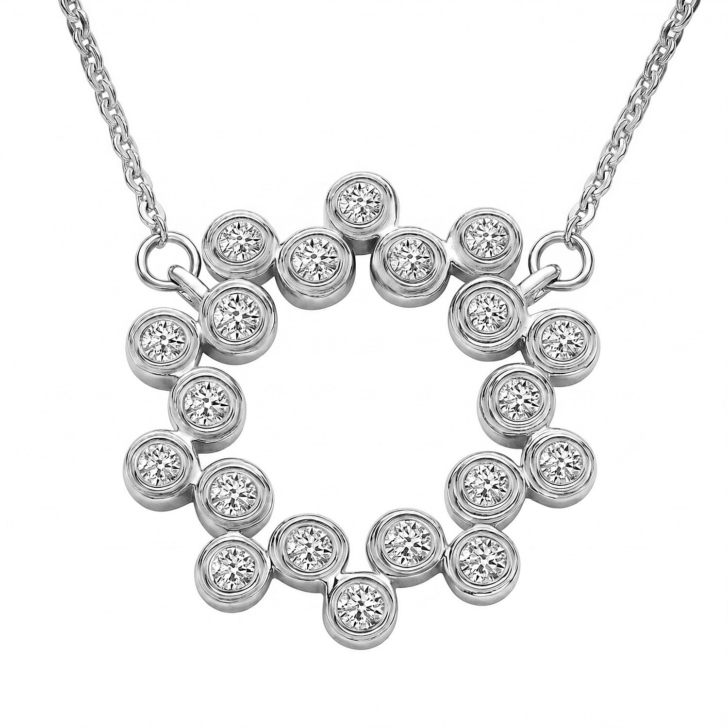 LUXURIANT 0.5 Ct. Lab Grown Diamond Bubble Circle Necklace (Size - 20) in Rhodium Overlay Sterling Silver 8286268 0