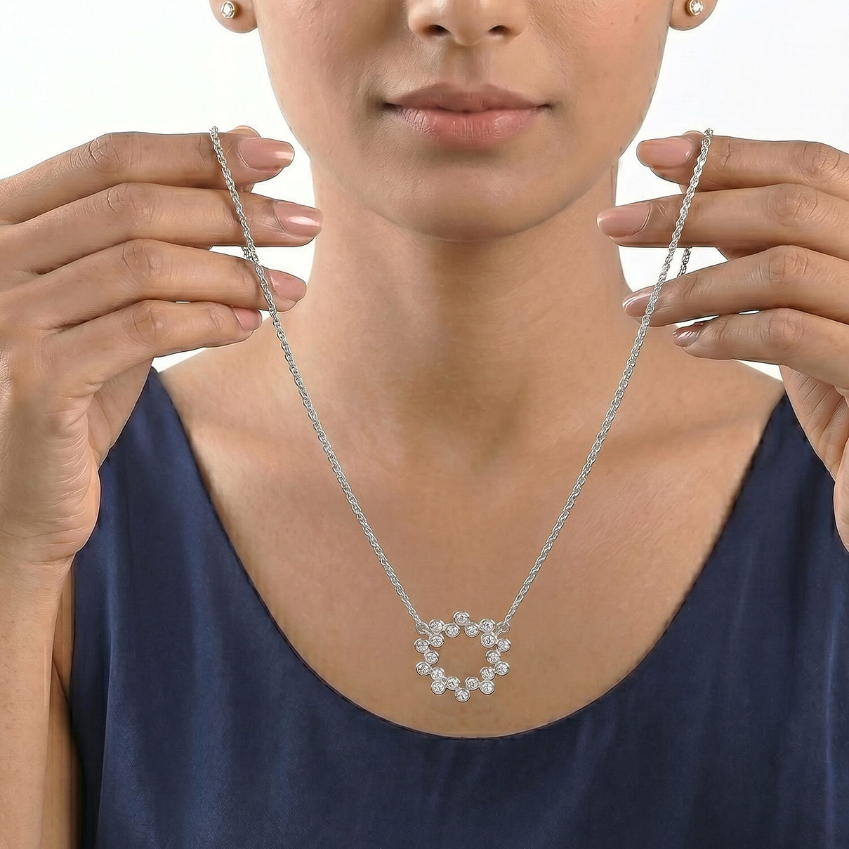 LUXURIANT 0.5 Ct. Lab Grown Diamond Bubble Circle Necklace (Size - 20) in Rhodium Overlay Sterling Silver 8286268 3