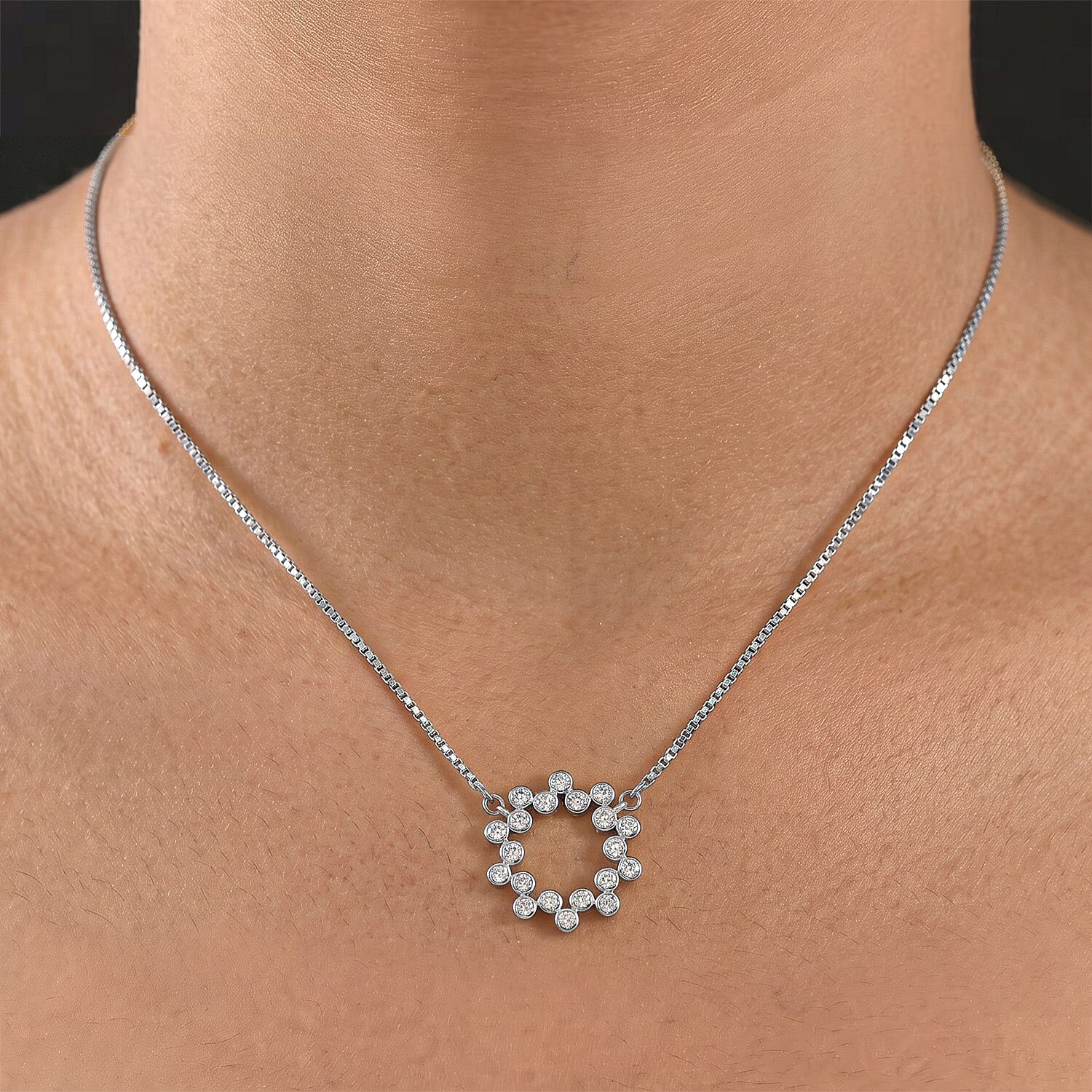LUXURIANT 0.5 Ct. Lab Grown Diamond Bubble Circle Necklace (Size - 20) in Rhodium Overlay Sterling Silver 8286268 5