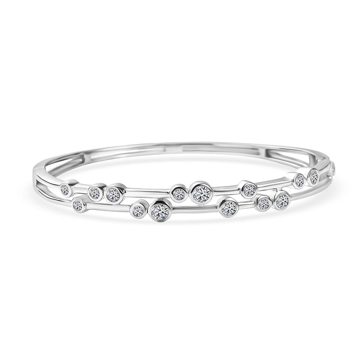 LUXURIANT 1.75 Ct. Lab Grown Diamond Bubble Bangle in Rhodium Overlay Sterling Silver 8286465 0