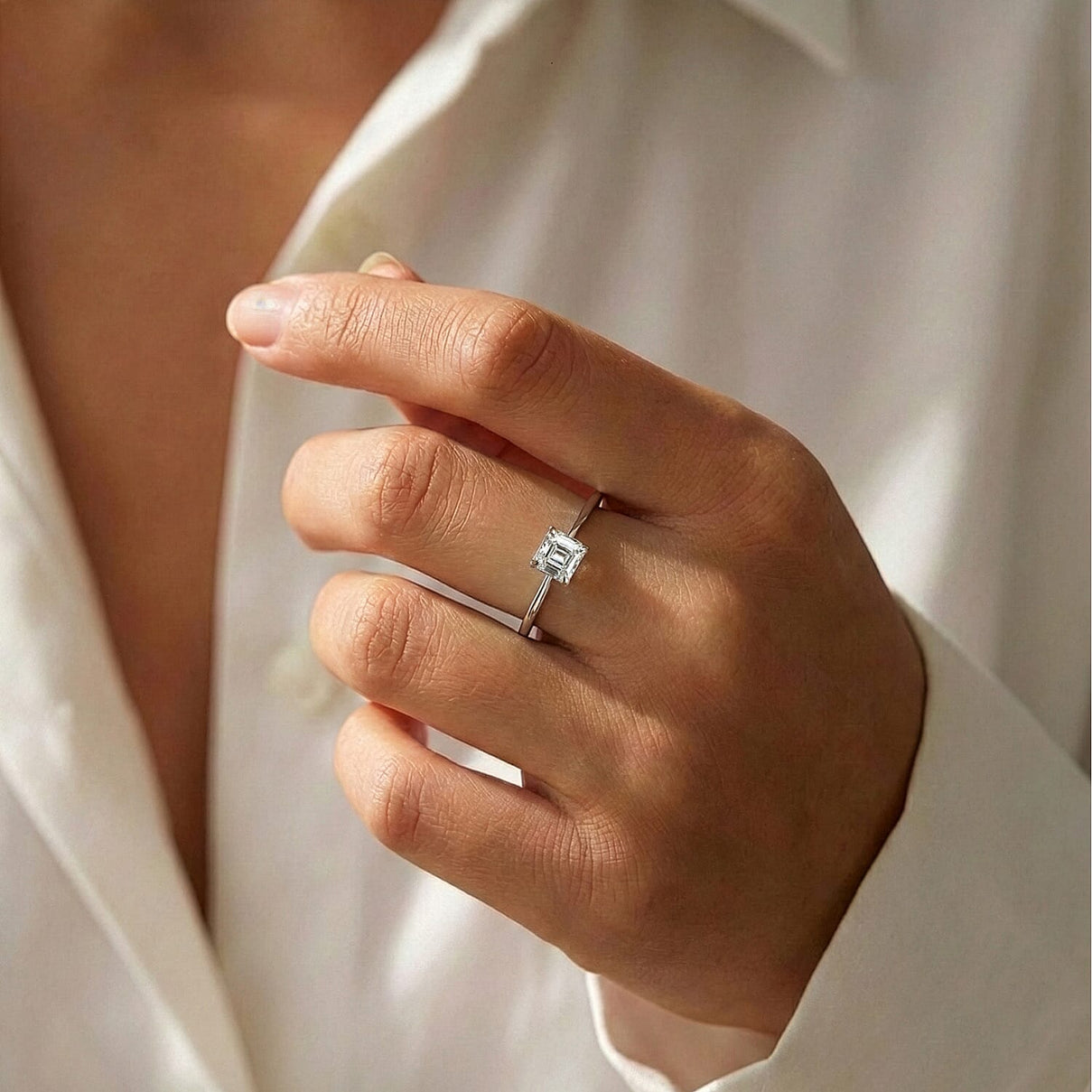 LUXURIANT 1 Ct. Lab Grown Diamond Asscher-Cut Solitaire Ring in 950 Platinum, SGL Certified 8288007 2