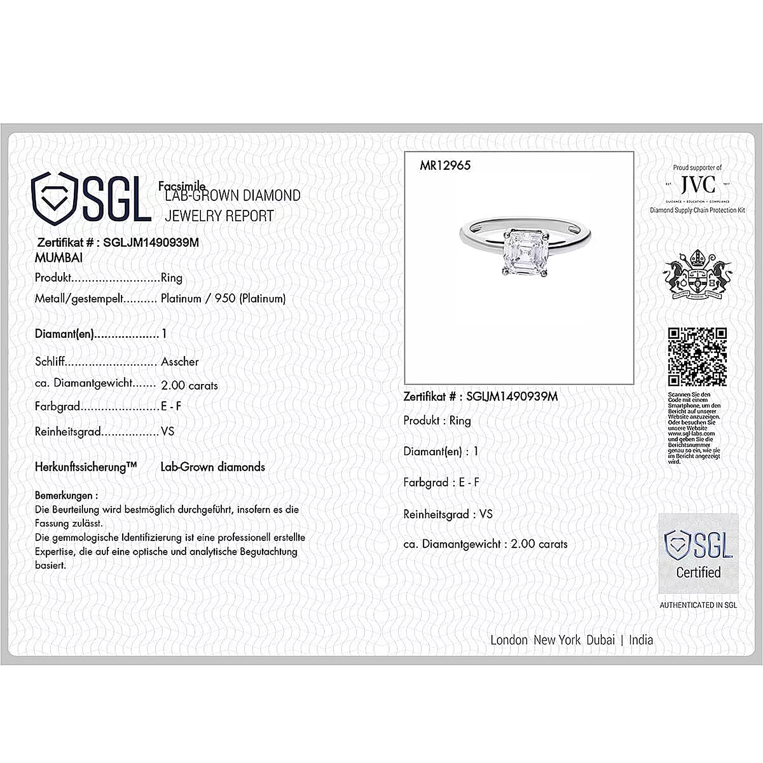 LUXURIANT 1 Ct. Lab Grown Diamond Asscher-Cut Solitaire Ring in 950 Platinum, SGL Certified 8288007 6