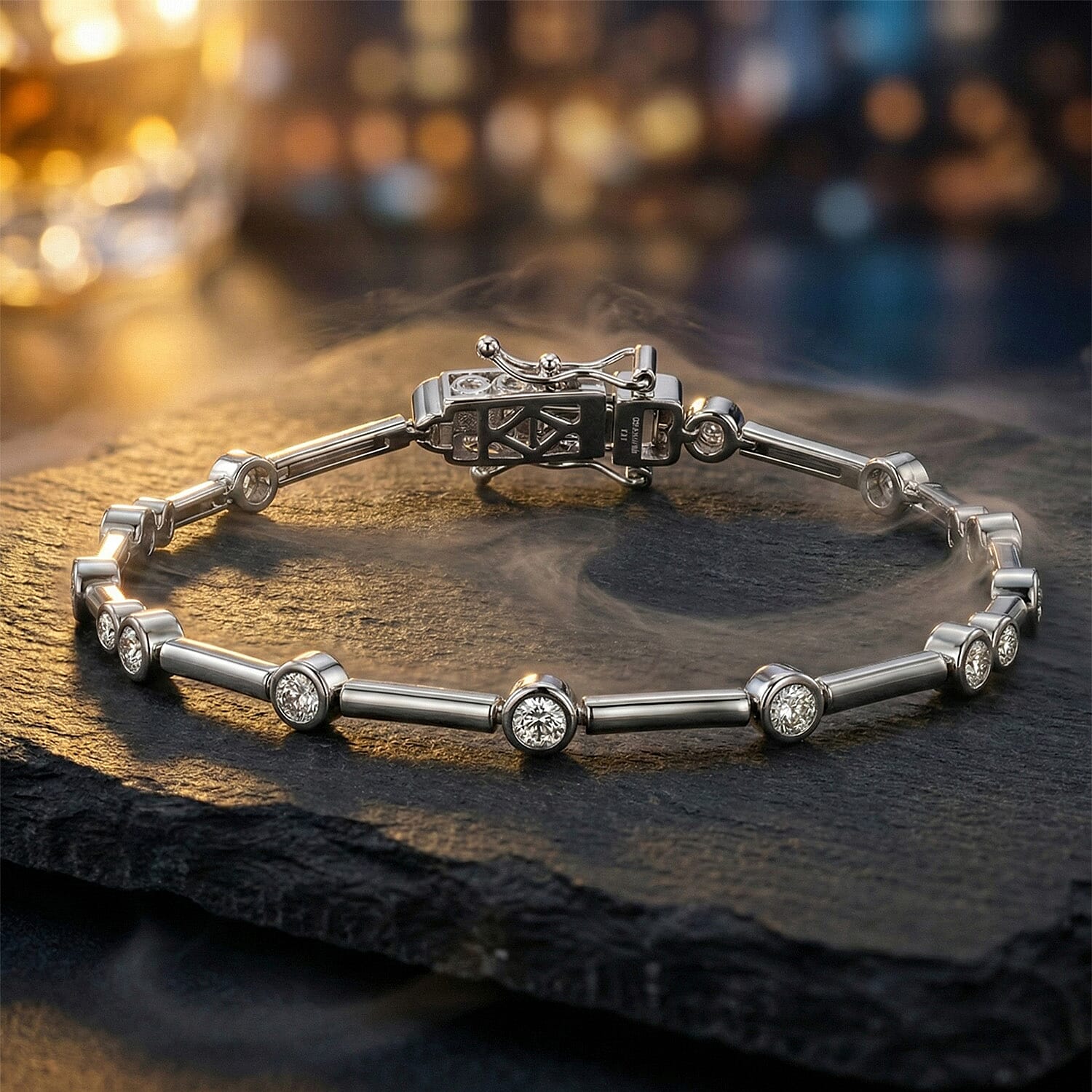LUXURIANT 1 Ct. Lab Grown Diamond Station Bracelet (Size 7.5) in Rhodium Overlay Sterling Silver (SI/GH) 8289045 7