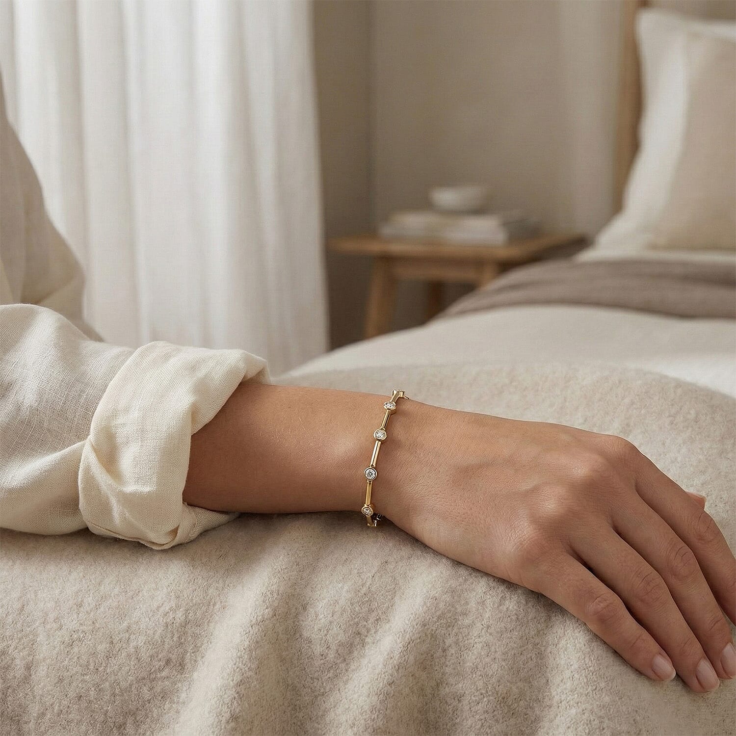 LUXURIANT 1 Ct. Lab Grown Diamond Station Bracelet (Size 7.5) in 18K Yellow Gold Overlay Sterling Silver (SI/GH) 8289046 5