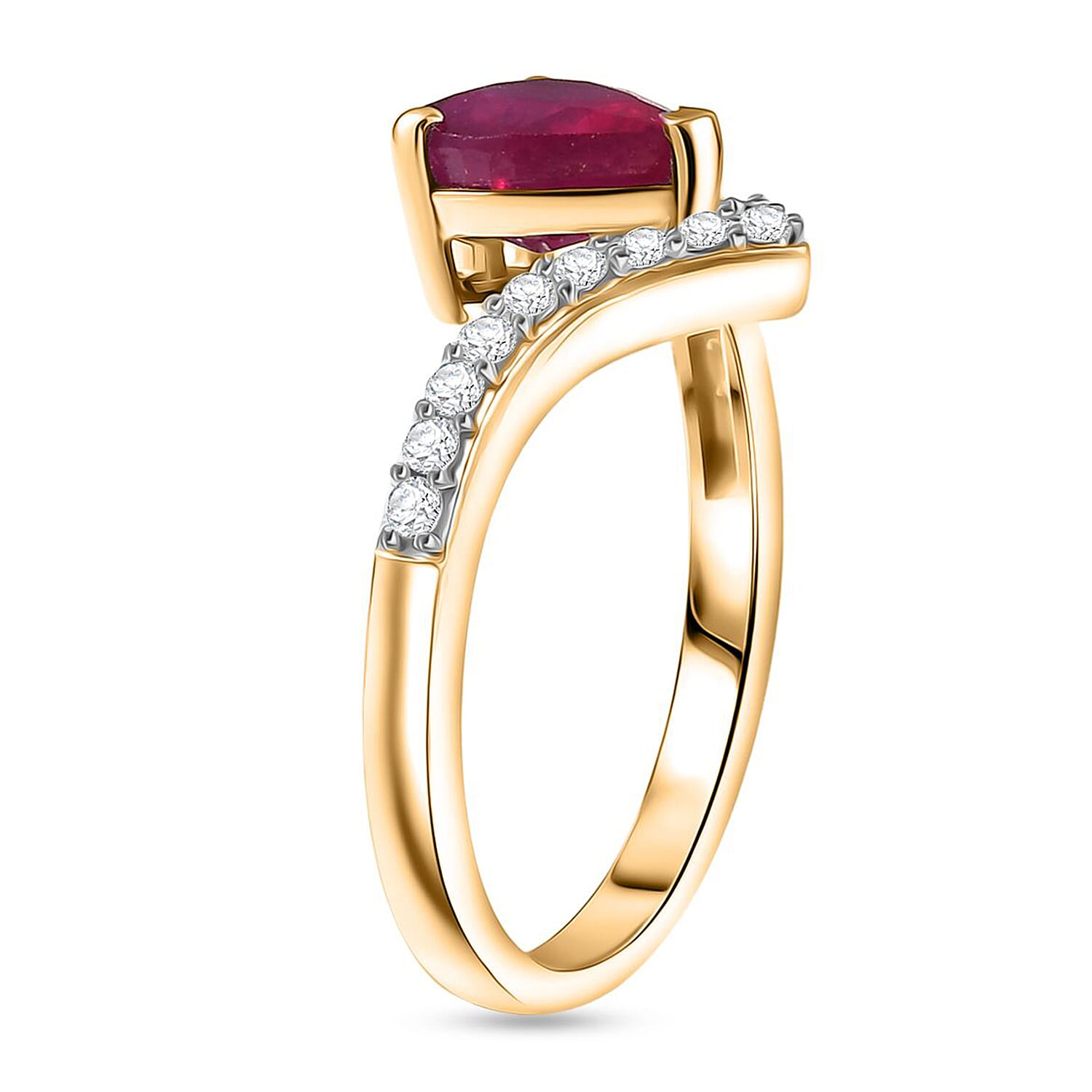 D'Joy Natural African Ruby, White Zircon Wishbone Heart Ring in 18K Vermeil Yellow Gold Plated Sterling Silver 2.25 Ct. 8289934 5