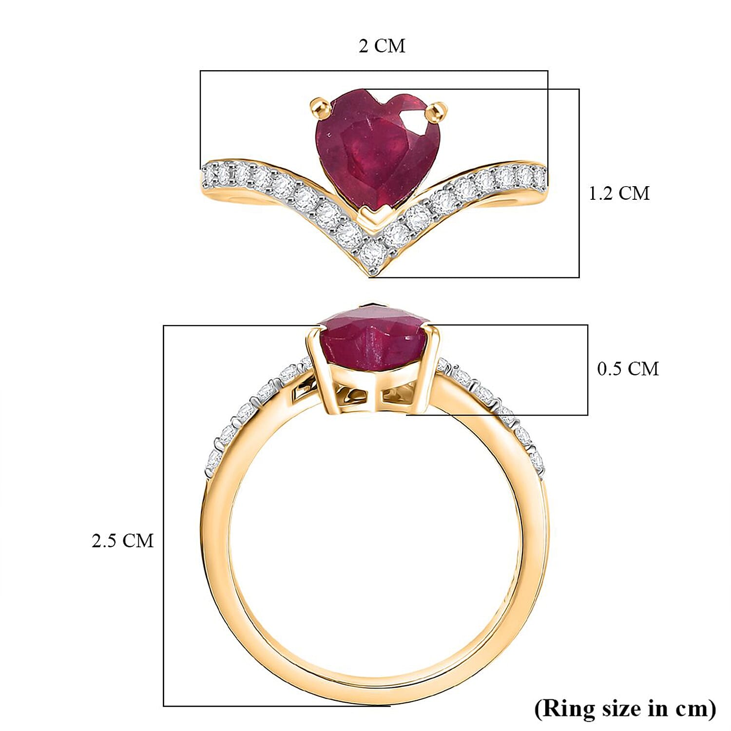 D'Joy Natural African Ruby, White Zircon Wishbone Heart Ring in 18K Vermeil Yellow Gold Plated Sterling Silver 2.25 Ct. 8289934 7