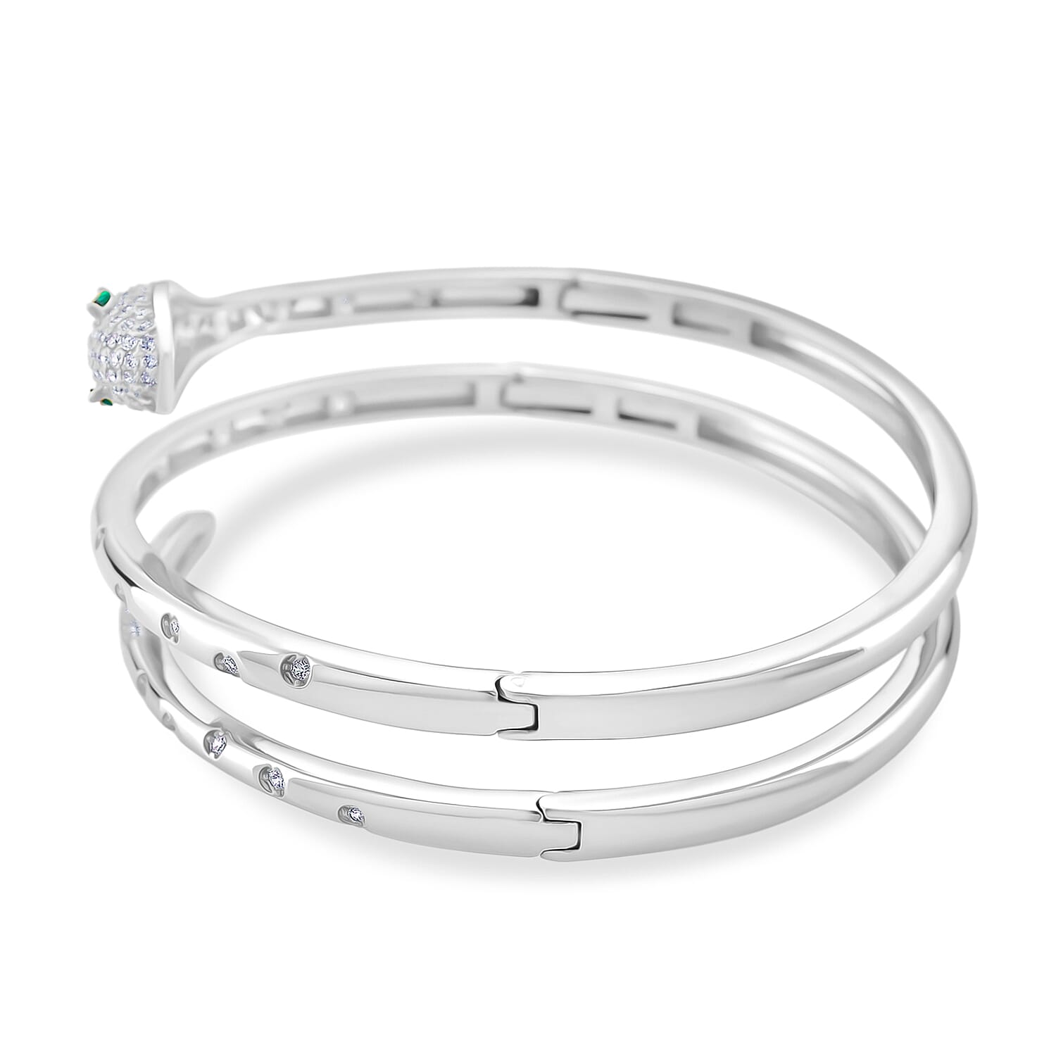 Biacco Collection - Green Cubic Zirconia, White Cubic Zirconia Serpent Bangle in Silver tone 7.5 Inch 8294395 5