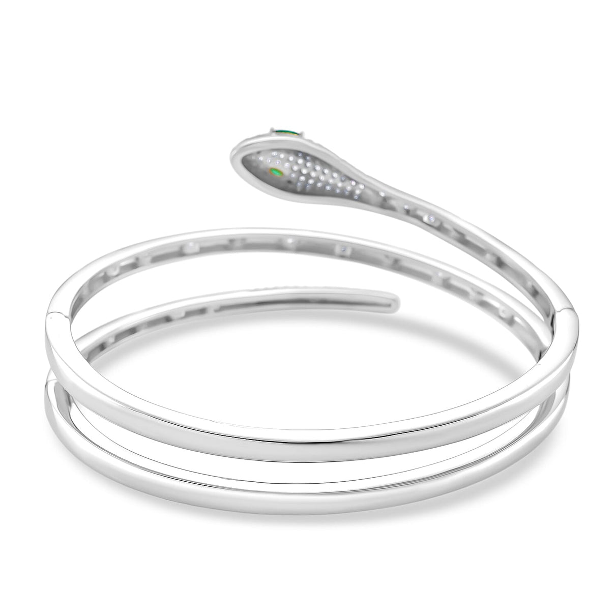 Biacco Collection - Green Cubic Zirconia, White Cubic Zirconia Serpent Bangle in Silver tone 7.5 Inch 8294395 6
