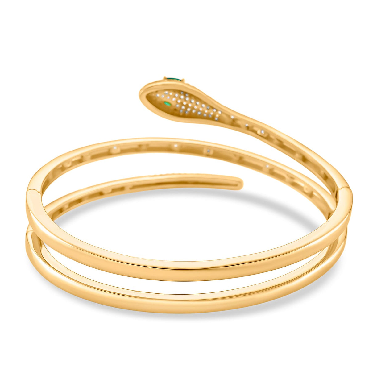 Biacco Collection - Green Cubic Zirconia, White Cubic Zirconia Serpent Bangle in Yellow Tone 7.5 Inch V32512355 6