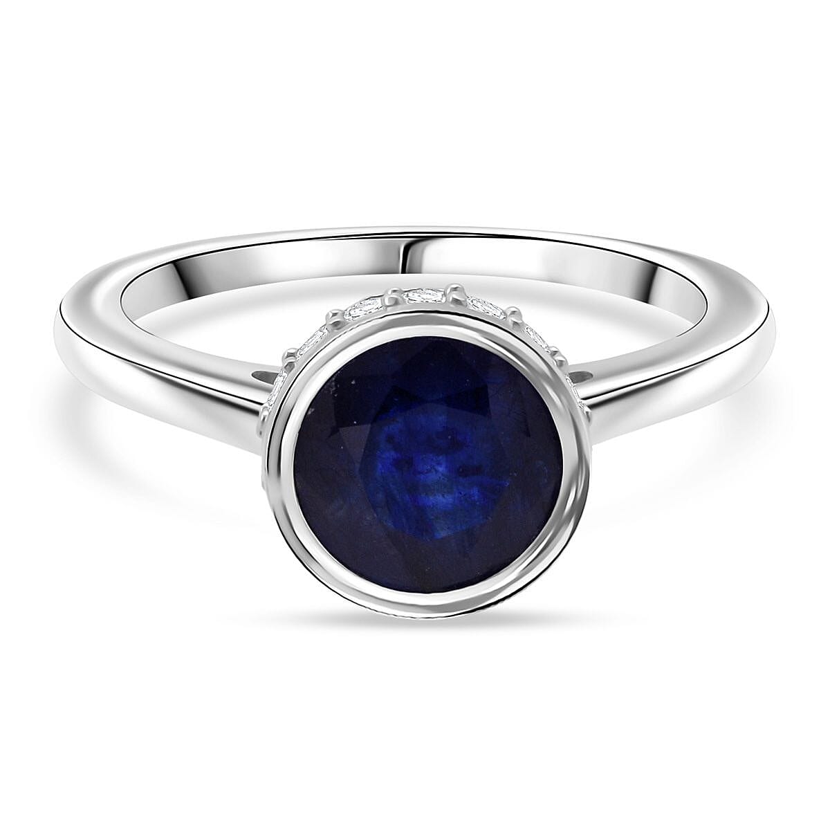 D'Joy Fissure Filled Blue Sapphire &amp; Moissanite Solitaire Ring in Rhodium Overlay Sterling Silver 2.23 Ct. 8294479 0