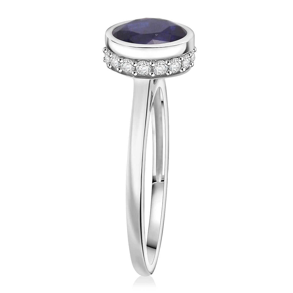 D'Joy Fissure Filled Blue Sapphire &amp; Moissanite Solitaire Ring in Rhodium Overlay Sterling Silver 2.23 Ct. 8294479 3