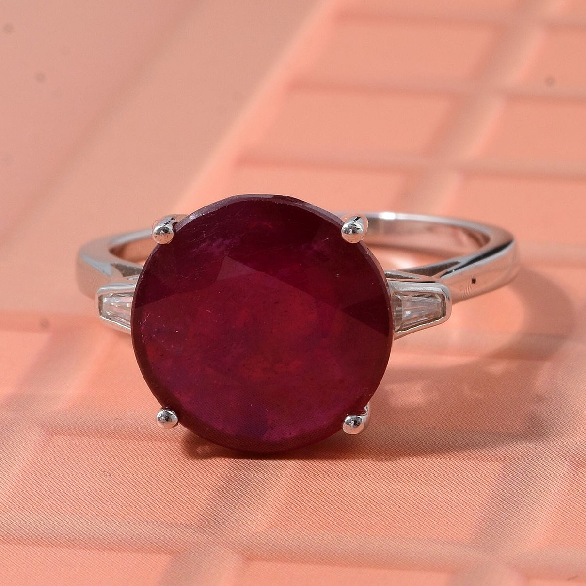 D'Joy African Ruby, Moissanite Ring in Rhodium Overlay Sterling Silver 9.64 Ct. 8295006 1