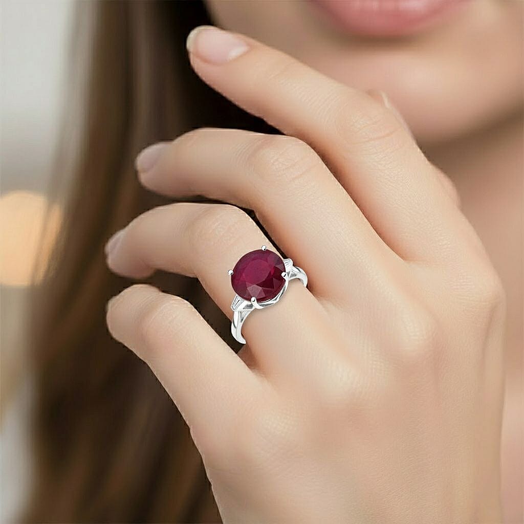 D'Joy African Ruby, Moissanite Ring in Rhodium Overlay Sterling Silver 9.64 Ct. 8295006 2