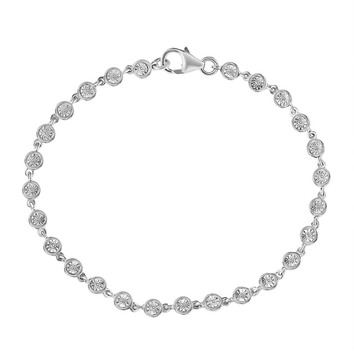 D'Joy Natural White Diamond Link Bracelet with Lobster Clasp in Platinum Over Sterling Silver 7.5 Inch 8296046 1