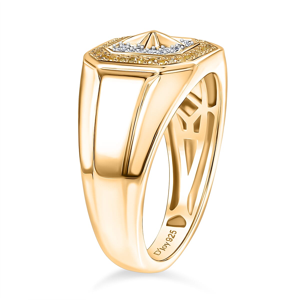 D'Joy Natural White Diamond, Yellow Diamond Mens Starburst Ring in 18K Vermeil Yellow Gold Plated Sterling Silver 0.33 Ct. 8298136 4