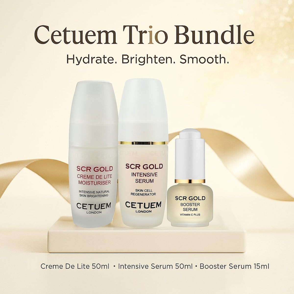 Cetuem Trio Bundle â€“ 50 ml Creme De Lite + 50 ml Intensive Serum + 15 ml Booster Serum 8299910 1