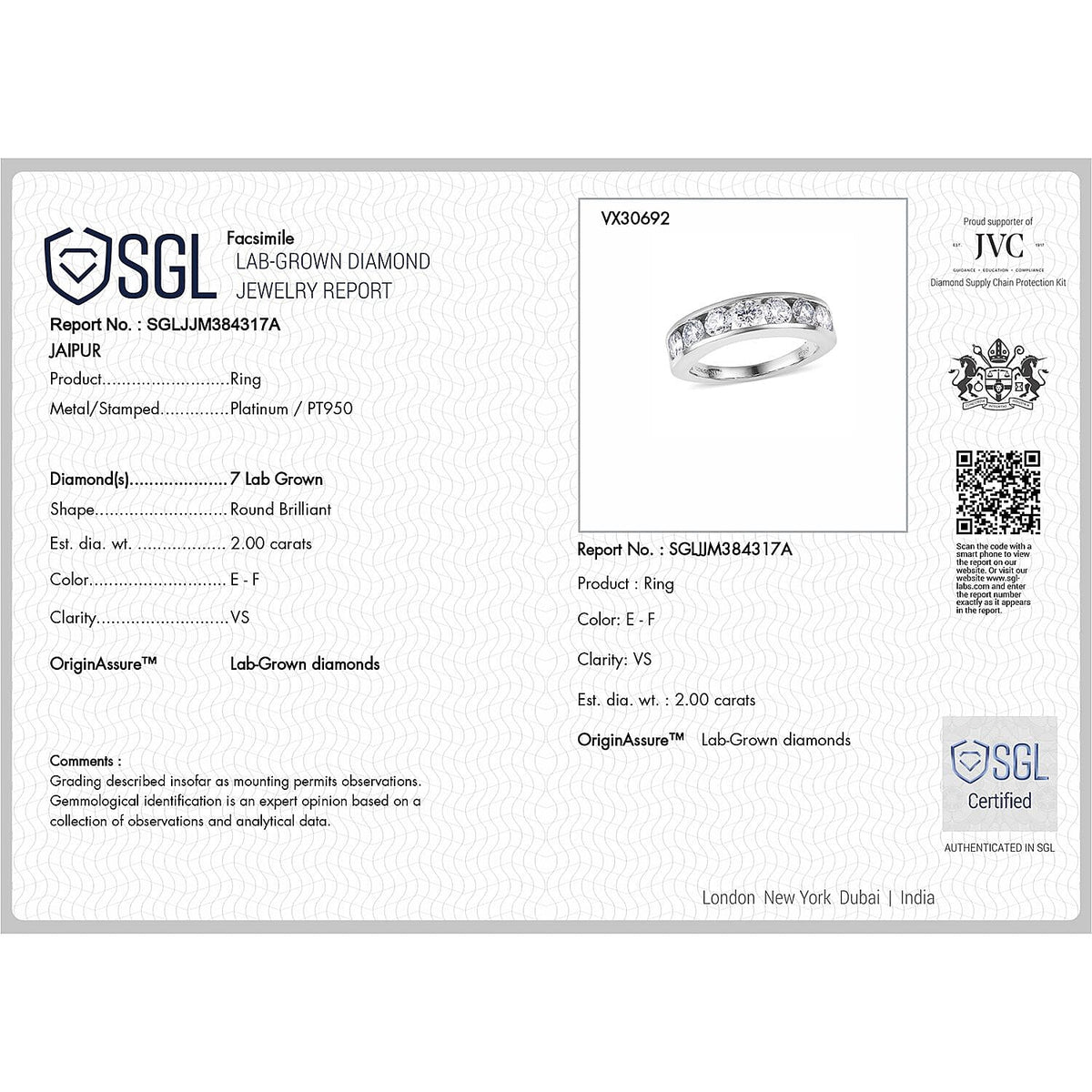 LUXURIANT 2 Ct. Lab Grown Diamond Half Eternity Ring in 950 Platinum SGL Certified (VS-EF) 8301301 7