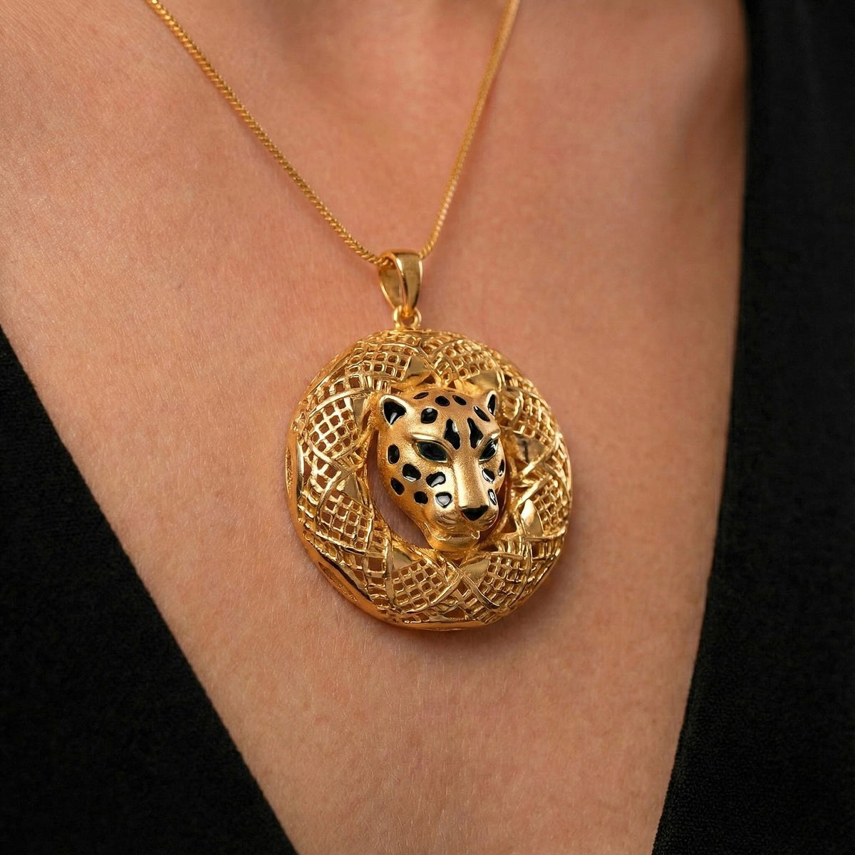 Designer Inspired Close Out - 9K Yellow Gold Enamelled Panther Pendant 8302680 2