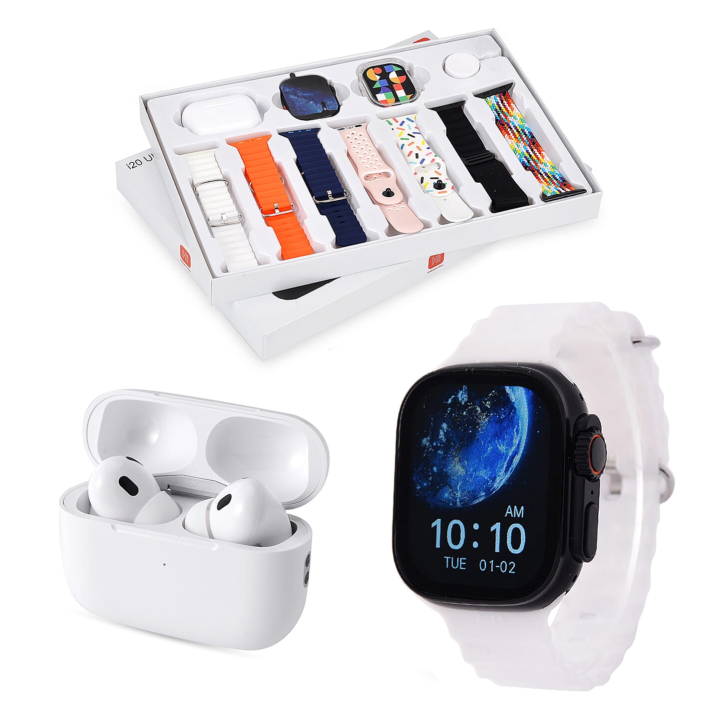 Closeout Deal - i20 Ultra 2 Max 10-in-1 Smartwatch Set with Earphones &amp; 7 Strap, Compatible with Apple iOS and Android - Black V32512595 0
