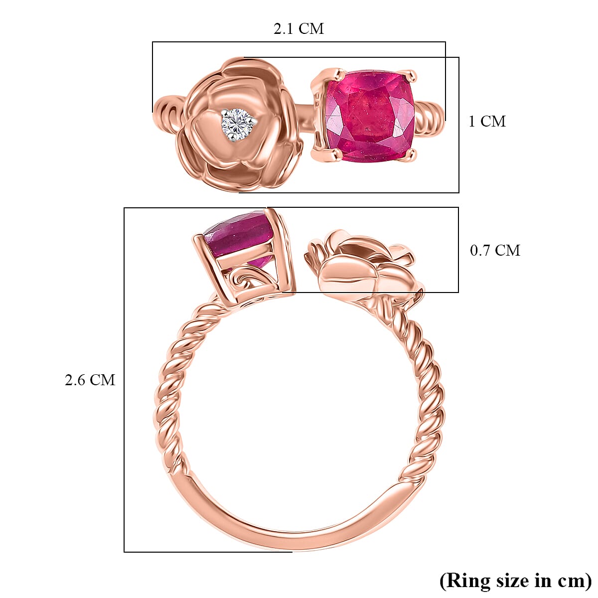 GP - Italian Garden Collection African Ruby, Blue Sapphire, White Zircon Ring in 18K Vermeil Rose Gold Plated Sterling Silver 1.74 Ct. 8313851 7